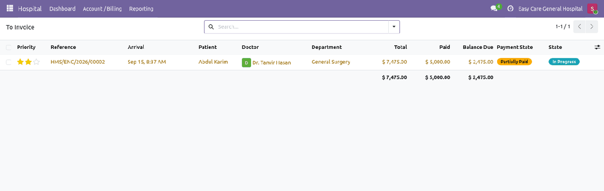 To Invoice list of visits with chargeable services not yet invoiced