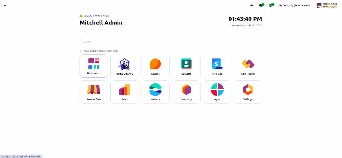 Odoo home dashboard launcher