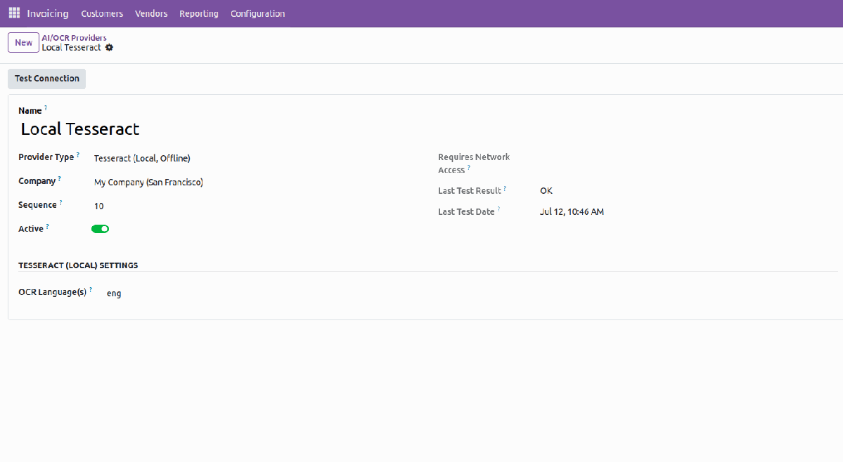 Local Tesseract OCR provider configuration