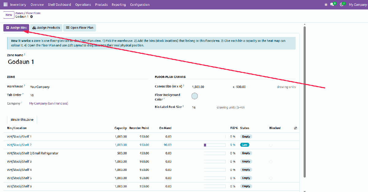 Assign Odoo internal locations to a dashboard zone