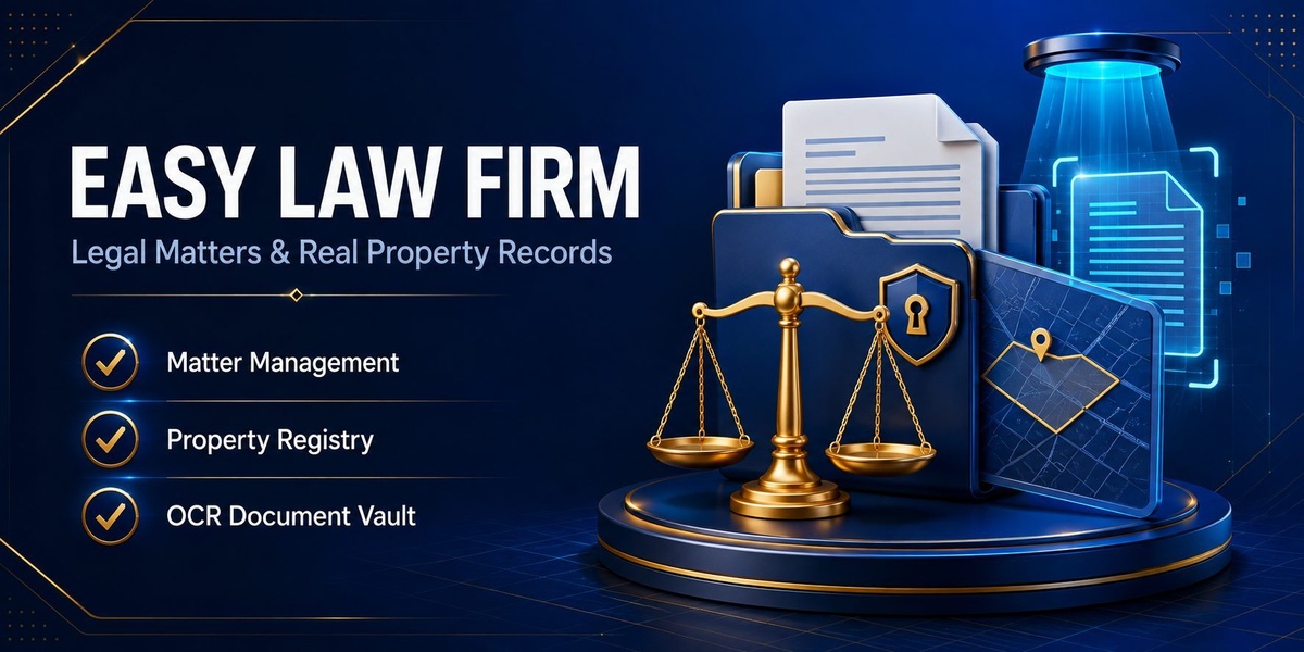 Easy Law Firm Management — Legal Case, Matter & Land Records with OCR banner