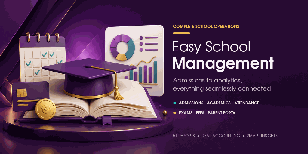 Easy School Management — Admissions, Academics, Attendance, Exams & Fees banner